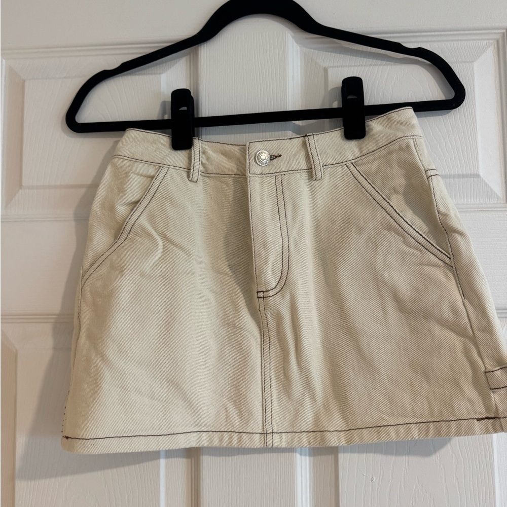 White Fox Beige Mini Skirt with Stitching Detail
